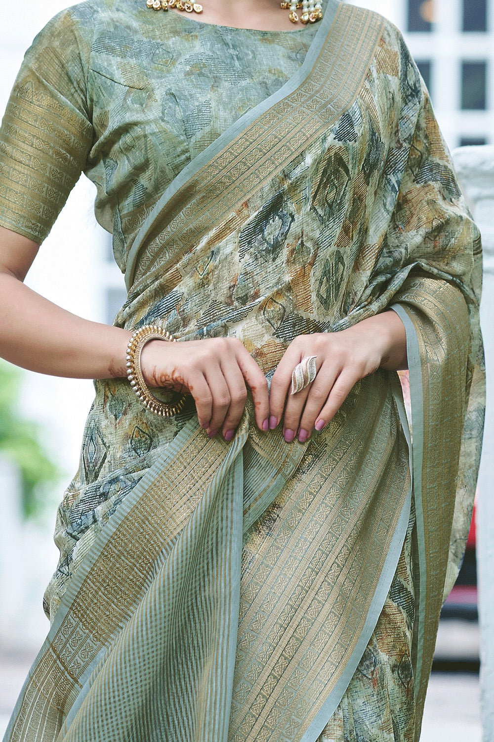 Coin Grey Digital Printed Linen saree