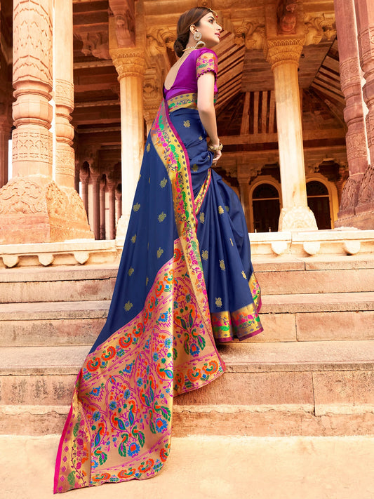 Royal Blue Paithani Lichi Silk Saree