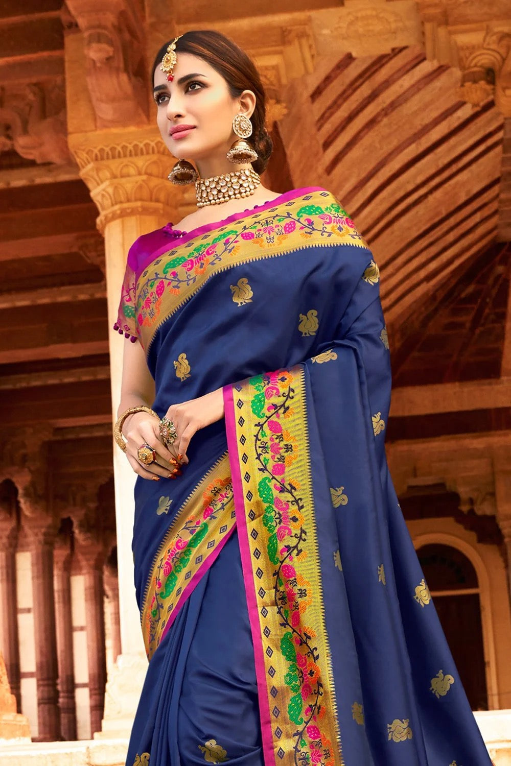 Royal Blue Paithani Lichi Silk Saree