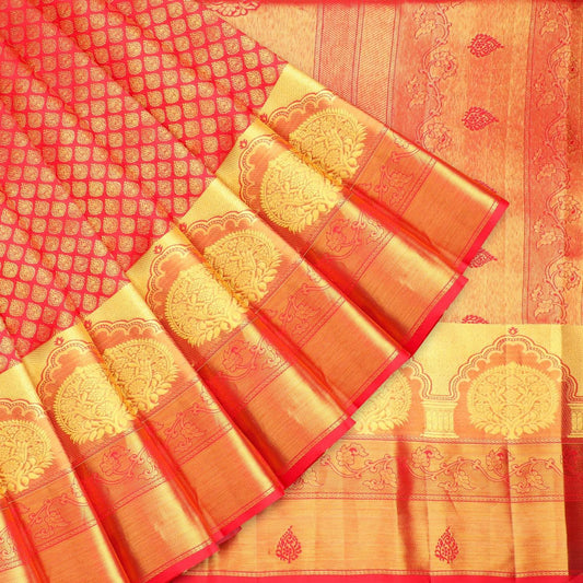 Red Kanjivaram Silk Saree With Floral Buttis