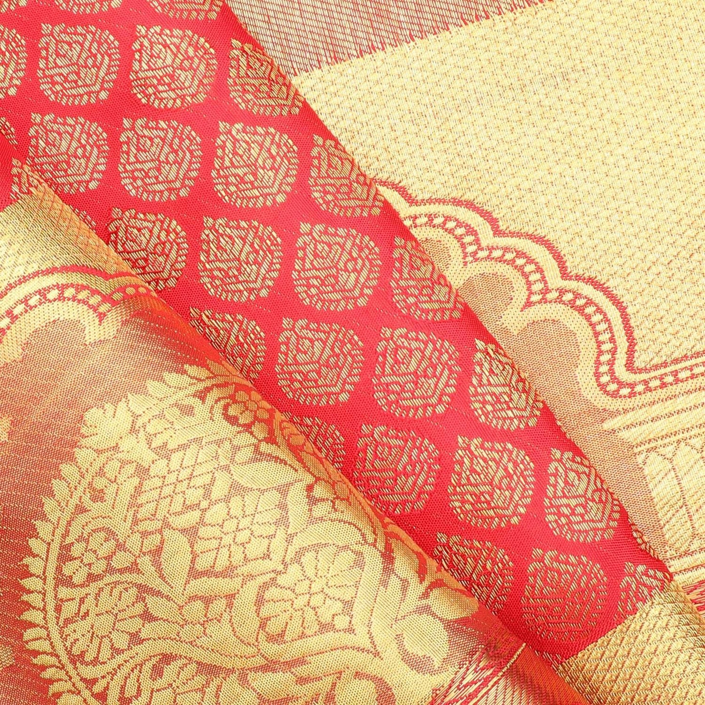 Red Kanjivaram Silk Saree With Floral Buttis