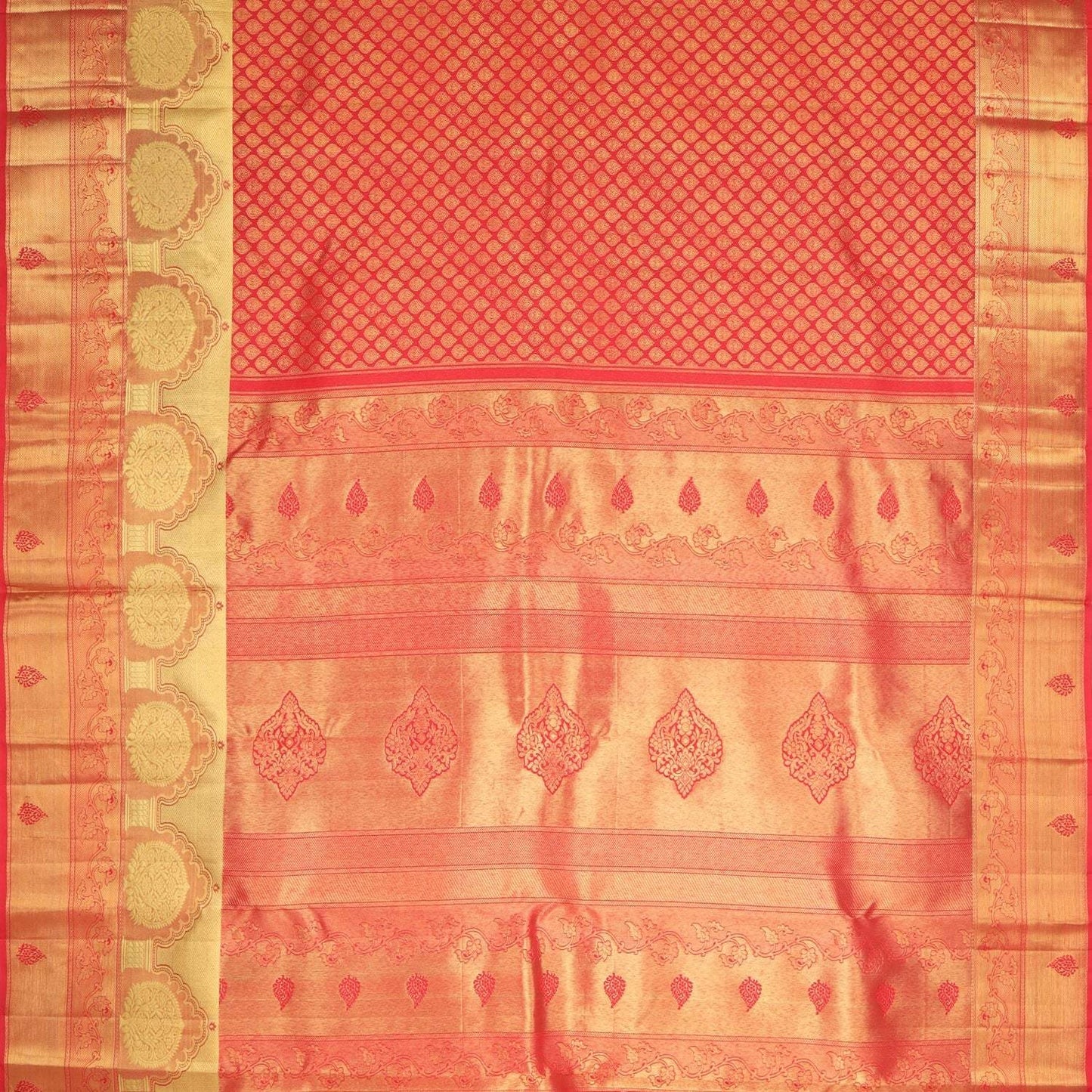 Red Kanjivaram Silk Saree With Floral Buttis