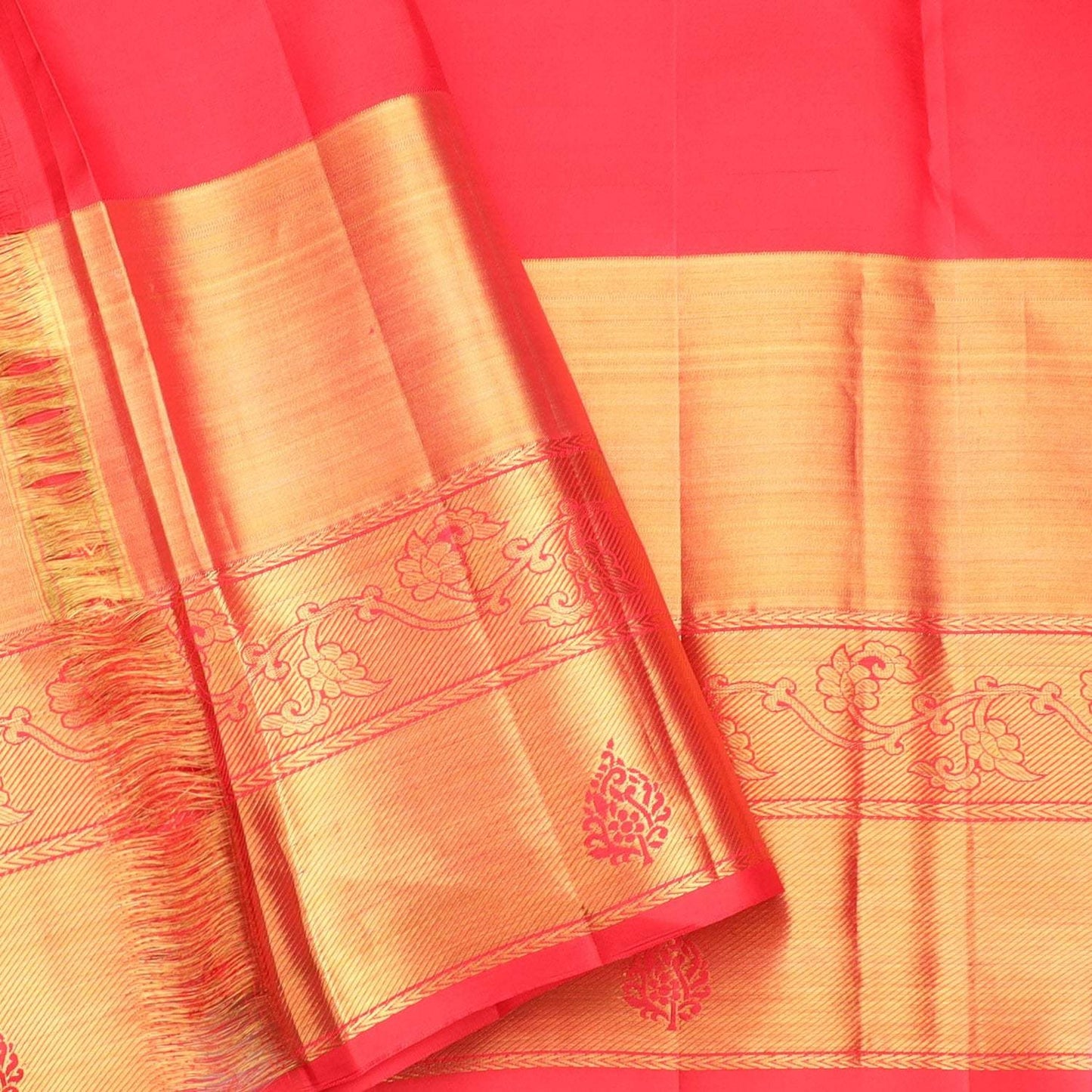 Red Kanjivaram Silk Saree With Floral Buttis
