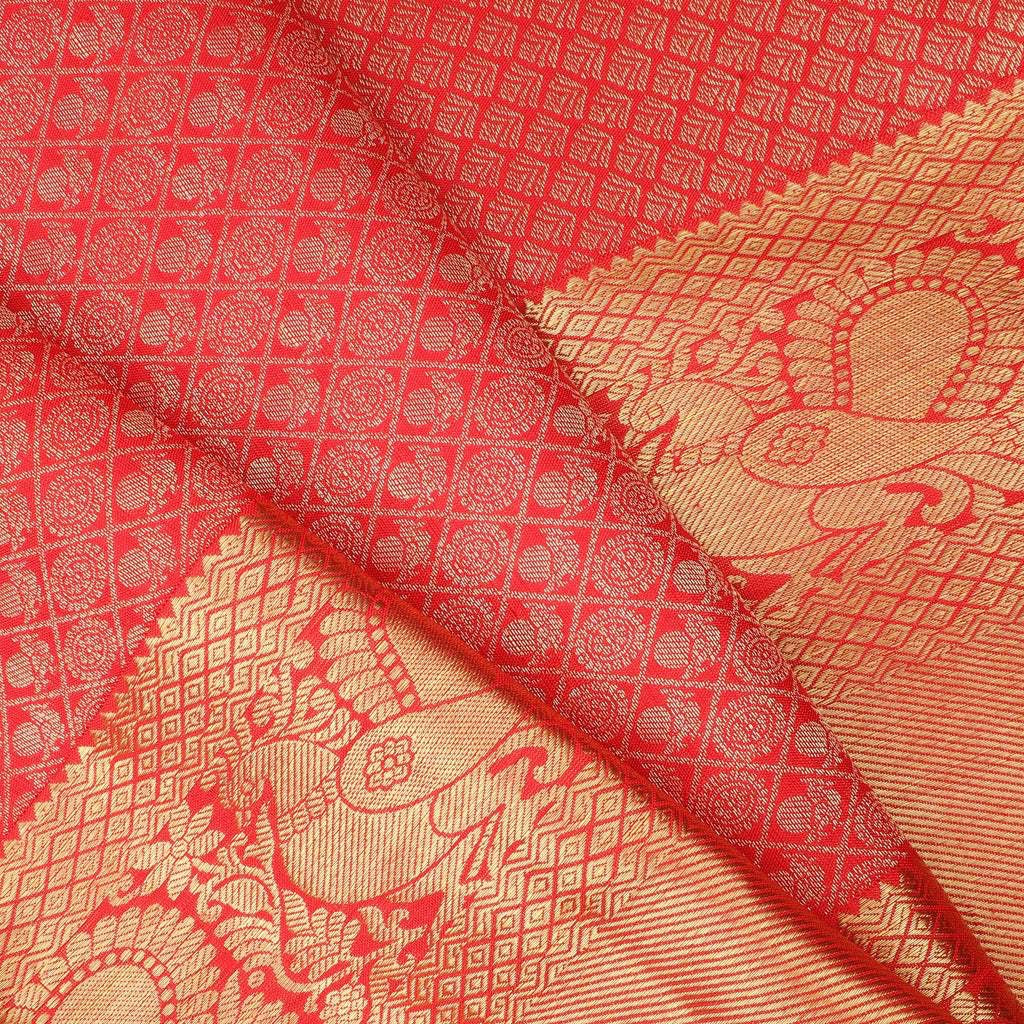Red Kanjivaram Silk Saree With Floral And Mayil Buttis