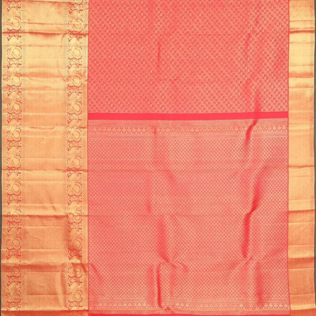 Red Kanjivaram Silk Saree With Floral And Mayil Buttis