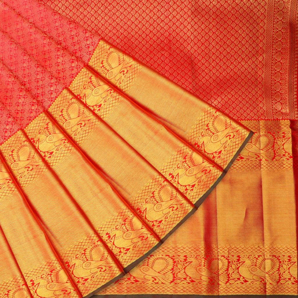 Red Kanjivaram Silk Saree With Floral And Mayil Buttis