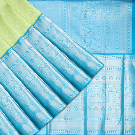 Light Green Kanjivaram Silk Saree With Floral Motifs