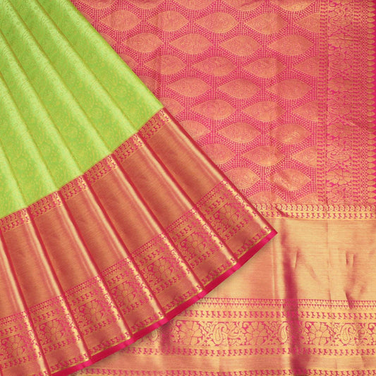 Light Green Kanjivaram Silk Saree With Floral Pattern