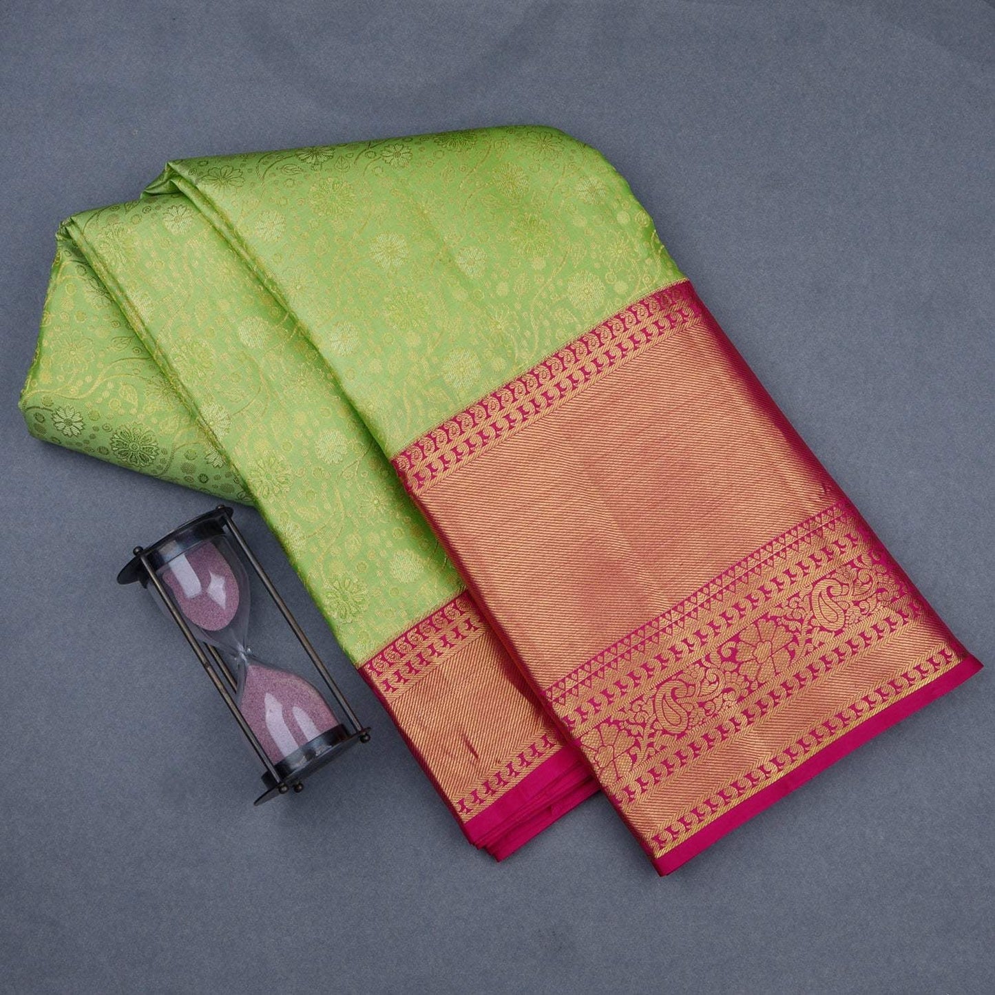Light Green Kanjivaram Silk Saree With Floral Pattern