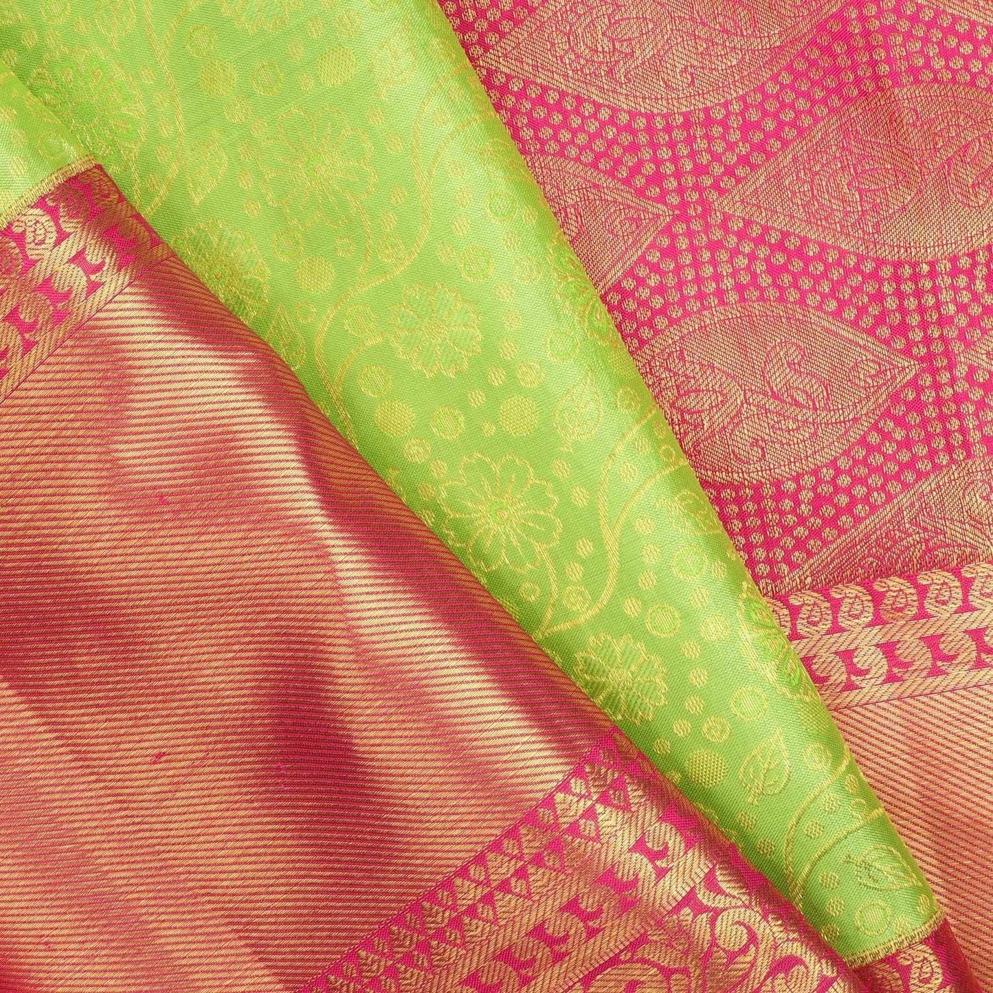 Light Green Kanjivaram Silk Saree With Floral Pattern