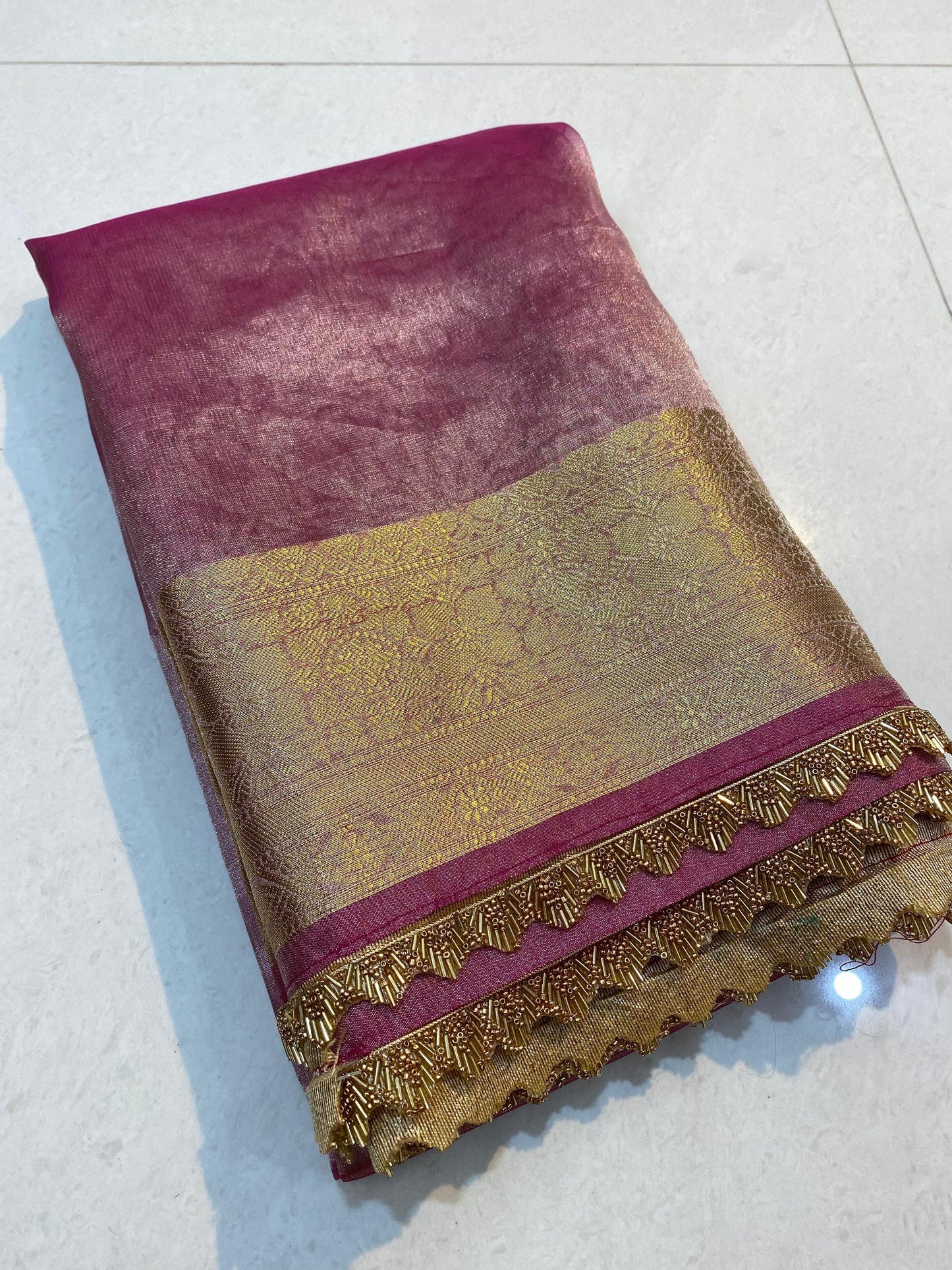 Banarasi Tissue Silk Saree With Heavy Lace Work Running blouse